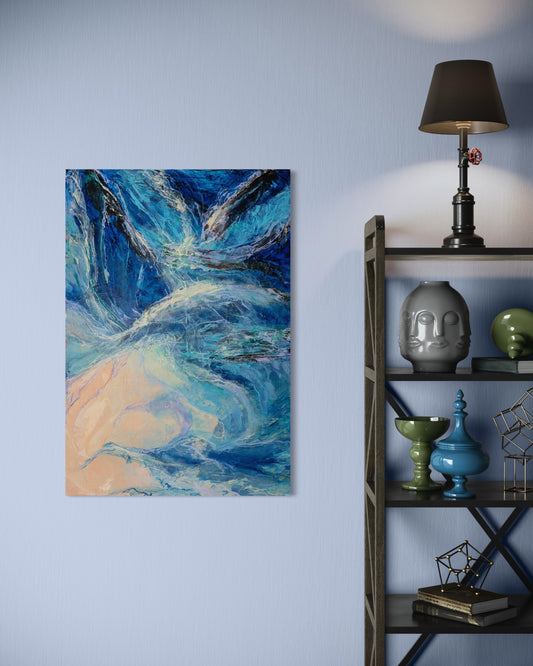 Ebb and flow - A curling mass of shallows is stranded on a tiny beach in amongst the rocks.