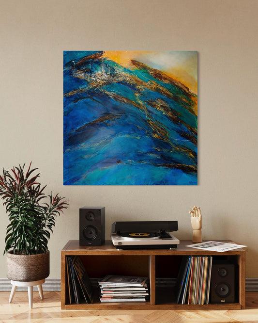 Daybreak on the reef - A windless rolling moment of calm just at dawn with a sudden "pop" of gentle spray on an outcrop.