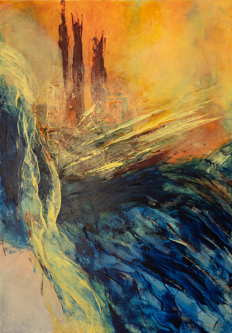 Against the rocks - A coastline thick with sea mist where a brooding wave gathers force before its release in shards of foaming spray.